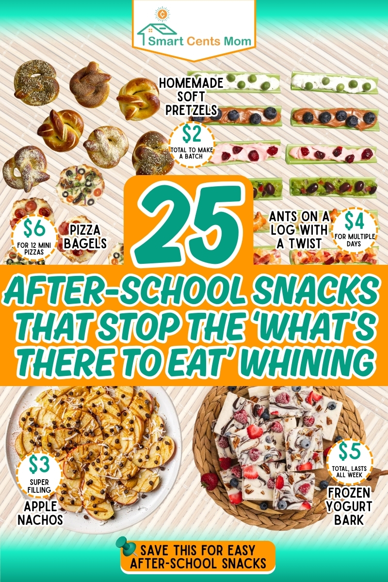 Cheap after school snacks for kids that stop the whining. 25 easy ideas using budget ingredients that keep hungry kids satisfied until dinner time.