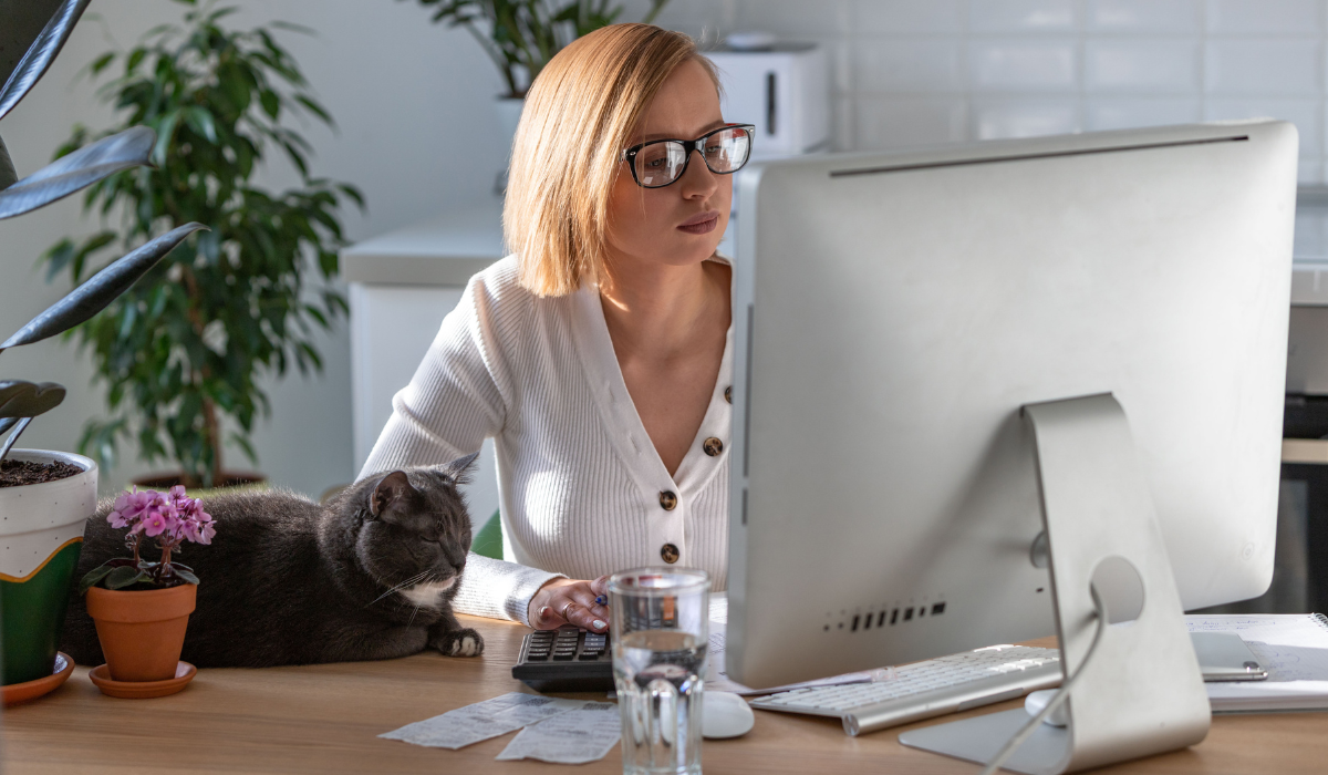woman cat laptop